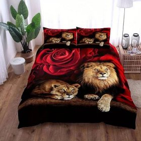 Luxusní povlečení s motivem růžového lva, měkké a pohodlné, pro ložnici ...