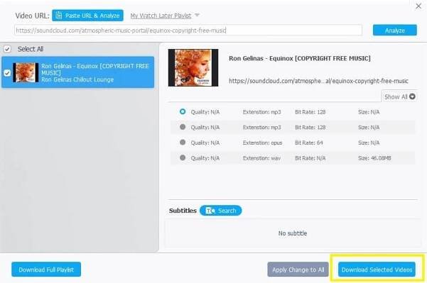 Extension options and download buttons.