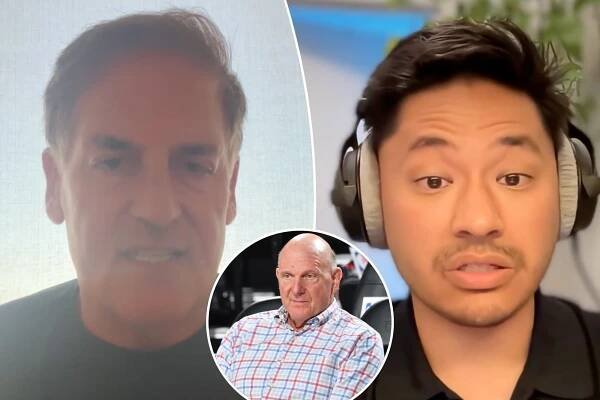An image collage containing 3 images, Image 1 shows Mark Cuban speaks on the "Pablo Torre Finds Out" podcast about the alleged Clippers scandal, Image 2 shows Pablo Torre speaks on his "Pablo Torre Finds Out" podcast about the alleged Clippers scandal, Image 3 shows Steve Ballmer, owner of the Los Angeles Clippers