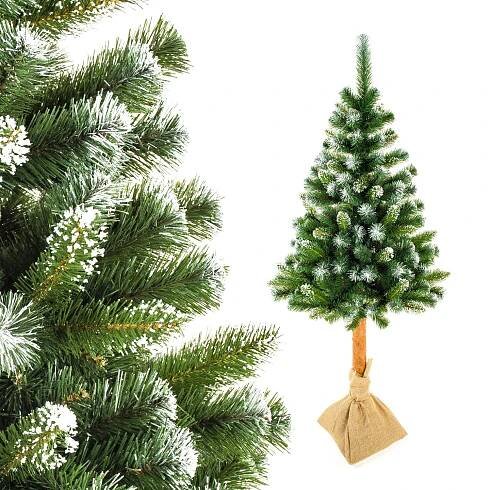 UMĚLÝ VÁNOČNÍ STROMEK BOROVICE ALINKA 180 CM NA KMENI ZASNĚŽENÝ REALISTICKÝ