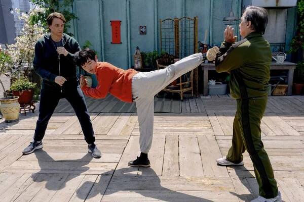 Ralph Macchio, Ben Wang and Jackie Chan in 'Karate Kid: Legends' (2025). 