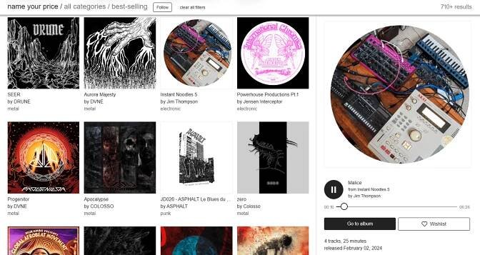 The Name Your Price page at Bandcamp