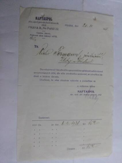 Naftaspol - účet 1930 - Starožitnosti a umění
