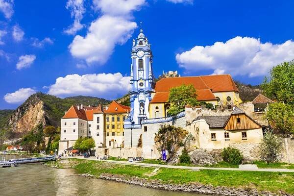 Durnstein poblíž Vídeň, Dolní Rakousko, pictoial údolí wachau — Stock obrázek
