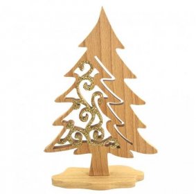 Dřevěný 3D strom jehličnan s prořezem a třpytkami - mix barev 21 cm - Dřevěný obchůdek AMADEA, Dřevěné dekorace, dřevěné