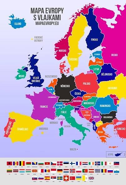 Mapa Evropy s vlajkami