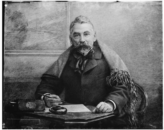 Figure 8.5 Portrait of Stéphane Mallarmé at his writing desk (February 2, 1896). Reproduction of a drawing by Paul Nadar. Gelatin brome glass negative. Inv. NA23701407b. Médiathéque de l’Architecture et du Patrimoine, Charenton-le- Pont, France. © Ministére de la Culture/Médiathéque du Patrimoine, Dist. RMN- Grand Palais/Art Resource, NY. 
