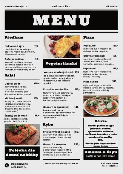 Hotel Amálka - menu