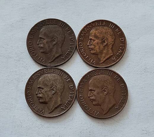4x 5 Centesimi Viktor Emanuel III. 1922 - 1932 Itálie