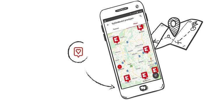 Vyhledávač prodejen Kaufland v mobilní aplikaci