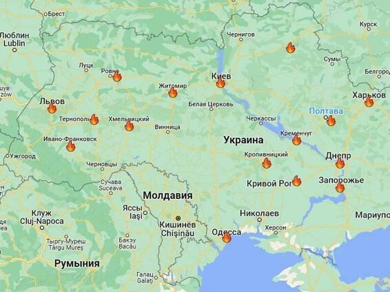 Mapa útokov na Ukrajinu