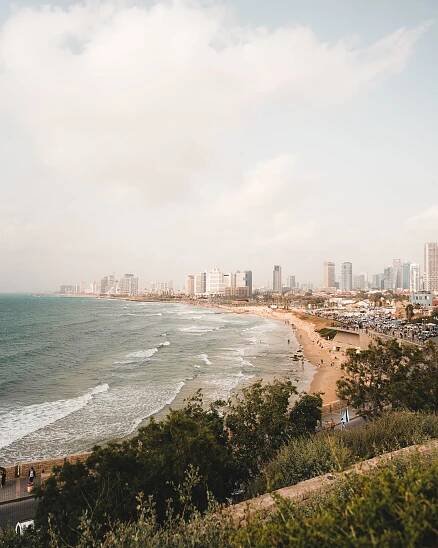 Views of Tel Aviv beach and skyline in Israel