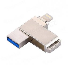 Flash disk 32 GB 2v1 pro Apple iPhone a další zařízení - Lightning / Micro USB / USB-A - kovový - stříbrný | AppleMix.cz