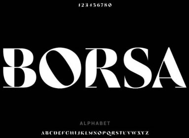 Borsa serif display vector font with white text on a black background
