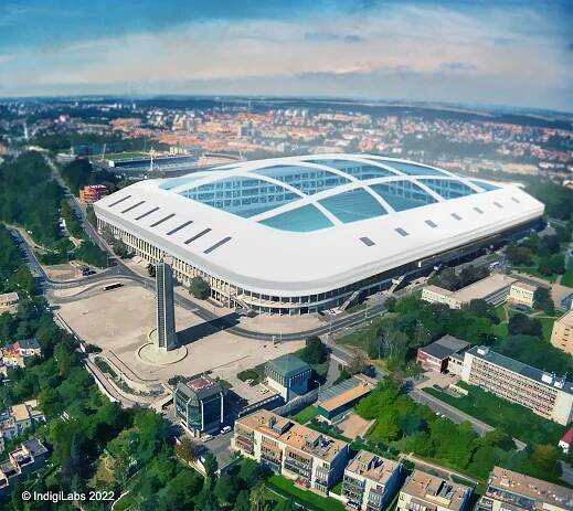 Místo spartakiád a fotbalu futuristické centrum? Jedna z variant obnovy ikonického stadionu