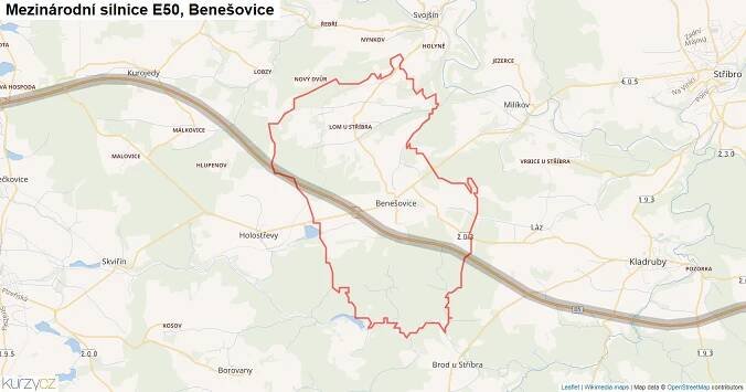 Benešovice, Silnice E50 - Mapa
