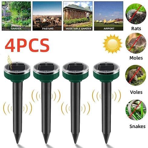 4ks LED solární ultrazvukový čtvercový plug-in zemní odpuzovač krys Farm solární odpuzovač hadů