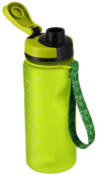 Láhev na nápoje na tréninky, objem 600 ml, uzavíratelný náustek, zelené sítko