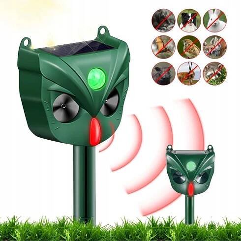 SOLÁRNÍ ULTRAZVUKOVÝ ODPUZOVAČ PTÁKŮ PRO KOČKY A PSY 5 REŽIMŮ 1800MAH