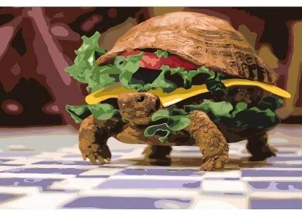 Malování podle čísel - BURGER ŽELVA (Rozměr 60x80 cm, Rámování vypnuté plátno na rám)