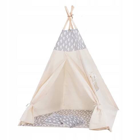 Teepee stan pro děti SPRINGOS Šedý s oblaky