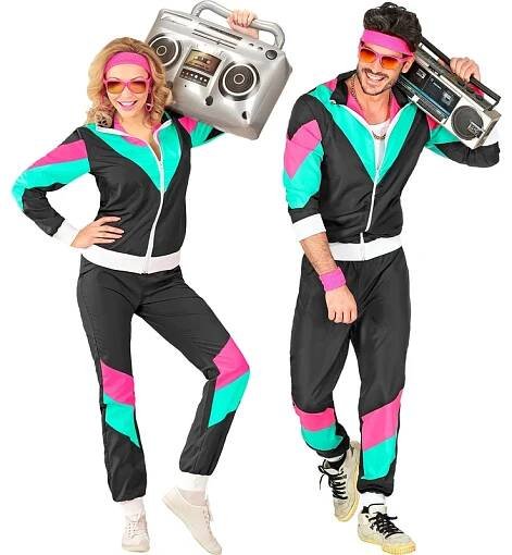 KOSTÝM TEPLÁKOVKA ČERNÝ RETRO TEPLÁKY LÉTA 70 80 KOSTÝM DISCO PŘEVLEK XXL