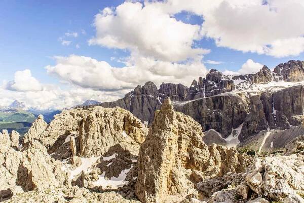 Unique Dolomites landscape above Passo Gardena
