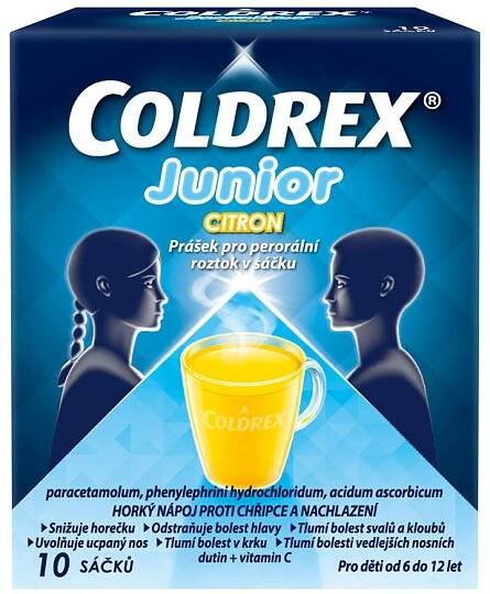 COLDREX JUNIOR CITRON 300MG/5MG/20MG perorální PLV SOL SCC 10 cena od 149 Kč