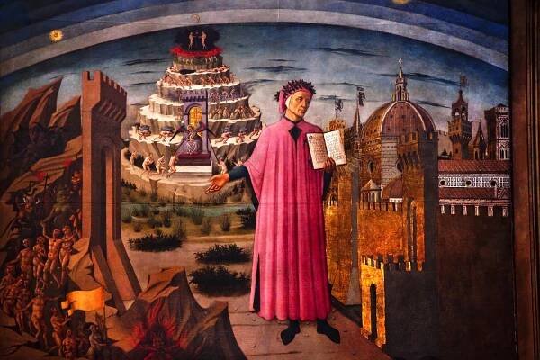 Dante Božská komedie katedrály duomo a bazilika Florencie je — Stock obrázek
