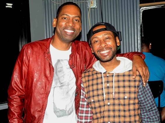 Tony Rock and his brother Jordan Rock backstage at The Stress Factory Comedy Club in 2014
