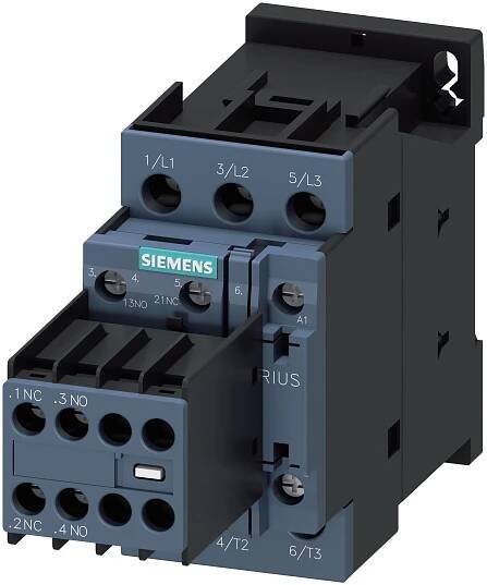 SIEMENS Stykač AC-3, 32A/15kW/400V, 3pólový, AC 110V, 50/60Hz 2 NO + 2 NC, šroubová svorka