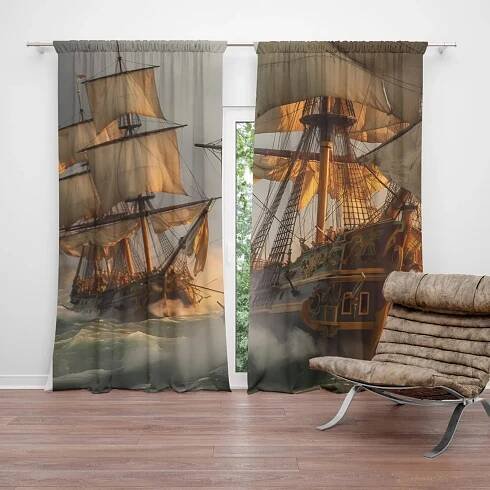 Sablio Závěs Plachetnice ve vlnách: 2ks 140x250cm, 140×250 cm