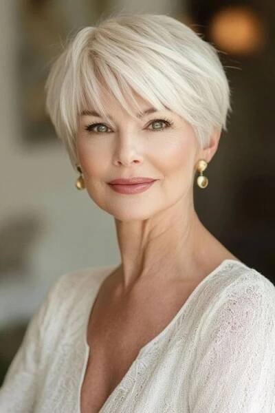 "Sleek, classic short bob hairstyle."