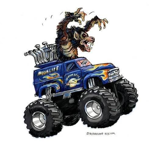 a monster truck with an animal on the back