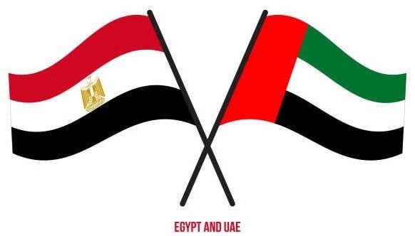 egypt a sae vlajky zkřížené a mávající plochý styl. oficiální proporce. správné barvy. - egyptská vlajka stock ilustrace