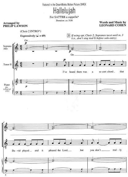 HALLELUJAH by Leonard Cohen / SATTBB* a cappella eNoty.eu