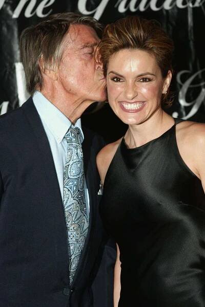 Actress Mariska Hargitay and father Mickey Hargitay attend the 2004 American Women in Radio and Television