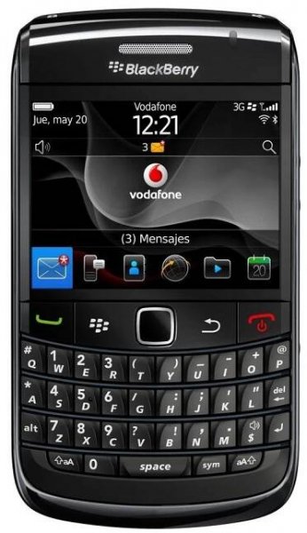 the blackberry phone is black and has buttons on each side, which are clearly visible