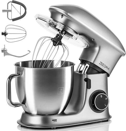 Zeegma Planeet Chef Kuchyňský robot, hnětač 2200W, multifunkční robot, stroj na těsto, mixér s mísou z nerezové oceli 6,5 l, 7 rychlostí, mixér na těsto včetně 3 dílů, cukrářská sada
