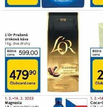 Tesco L´or pražená zrnková káva nabídka