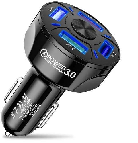 FONKEN 4 porty USB nabíječka do auta 48W Rychlé 7A Mini rychlé nabíjení pro iPhone android Adaptér nabíječky mobilního telefonu do auta