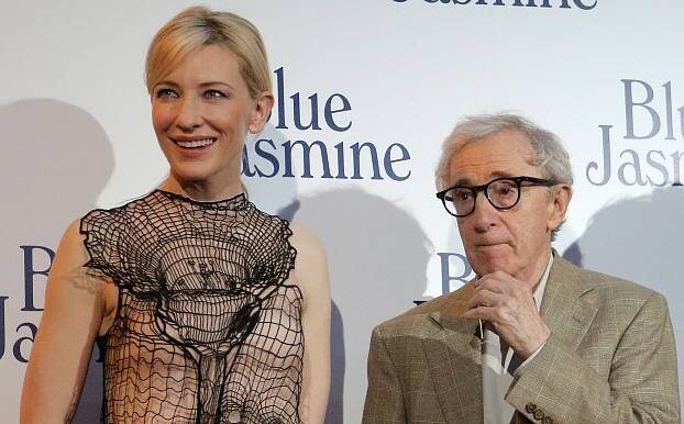 Director and actor Woody Allen, right, and Australian actress Cate Blanchett, pose as they arrive for the French premiere of Blue Jasmine, in ParisFrance Premiere Blue Jasmine, Paris, France
