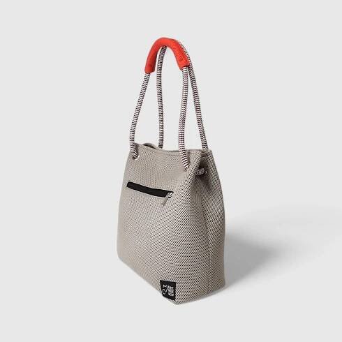 Bolso Kraft en 3D beige cuerda jaspe rojo y asa naranja