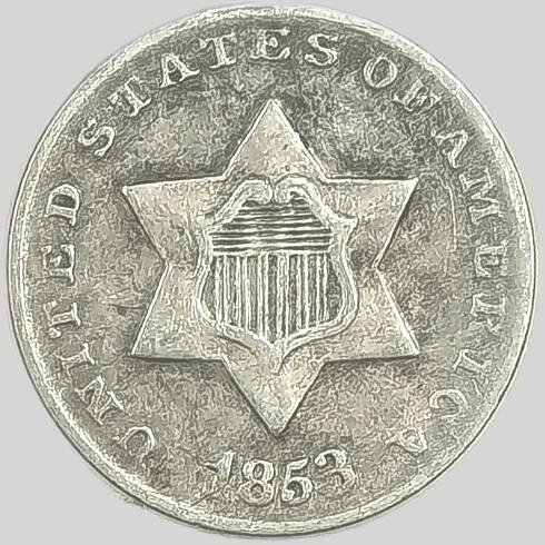 1853 Three cent Silver Trime Obverse View
