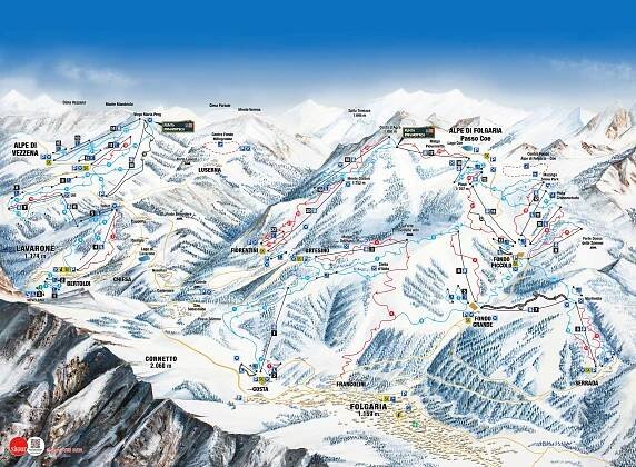 Alpe Cimbra - Folgaria - Lavarone Mapa sjezdovek