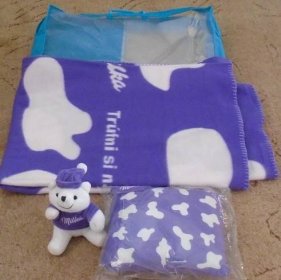 Milka - deka, polštář, hrnek, medvídek a kravička