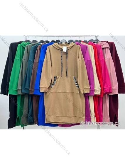 Šaty mikinové dlouhý rukáv dámské nadrozměr (2XL/3XL/4XL ONE SIZE) ITALSKÁ MÓDA IM423714