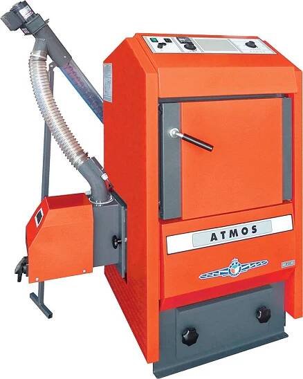 Plně automatický kotel Atmos D 14 P je určený pro spalování pelet. Ty jsou odebírány ze zásobníku pelet pomocí šnekového dopravníku. Zásobník paliva může být umístěn vedle kotle, nebo ve vedlejší místnosti a může mít libovolnou velikost (standardně 250, 500 nebo 1000 l). Cena 53 693 Kč