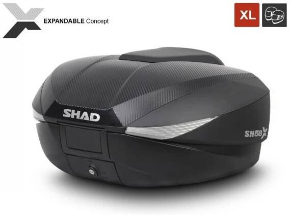 Vrchní kufr na motorku SHAD SH58X karbon (rozšiřitelný koncept) se zámkem PREMIUM