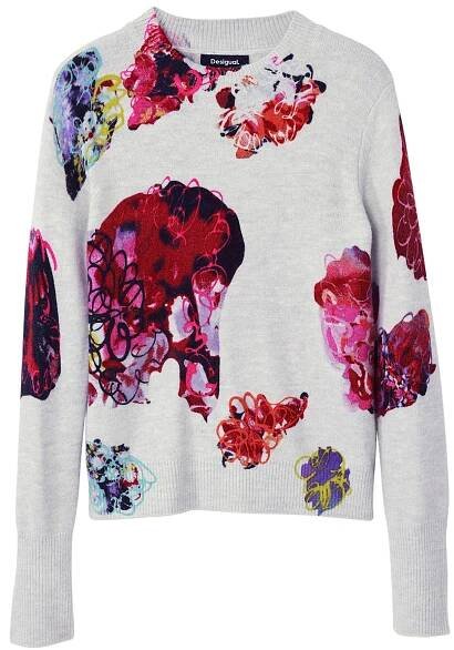 Desigual Desigual Svetr Maxflower 24WWJF53 Šedá Regular Fit